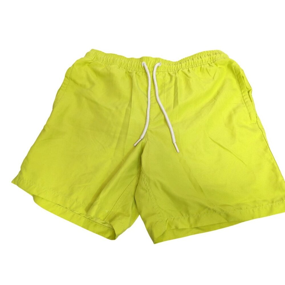 Amazon Essentials Men size M Swim Trunks Yellow Beach Elastic Waist Pockets Fun
